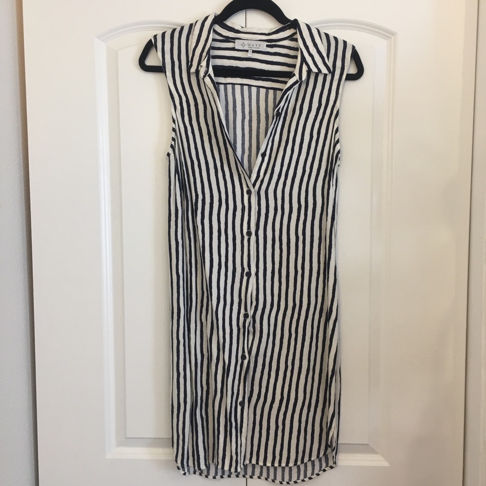 Navy and white striped shirt dress